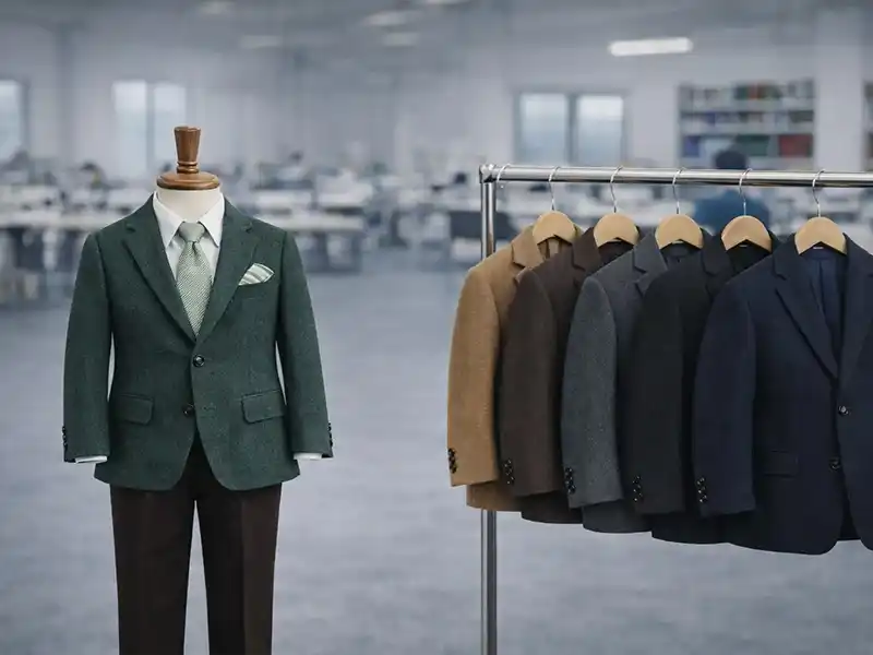 Boys' formal suit and jacket manufacturing with cost-efficient industrial standards.