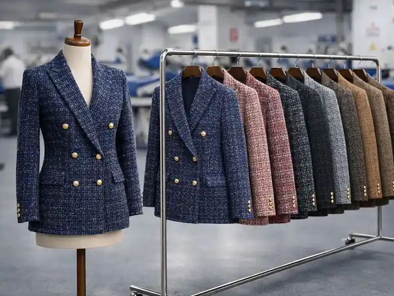 Boutique-level focus on high-end double-breasted jackets with industrial manufacturing capability.