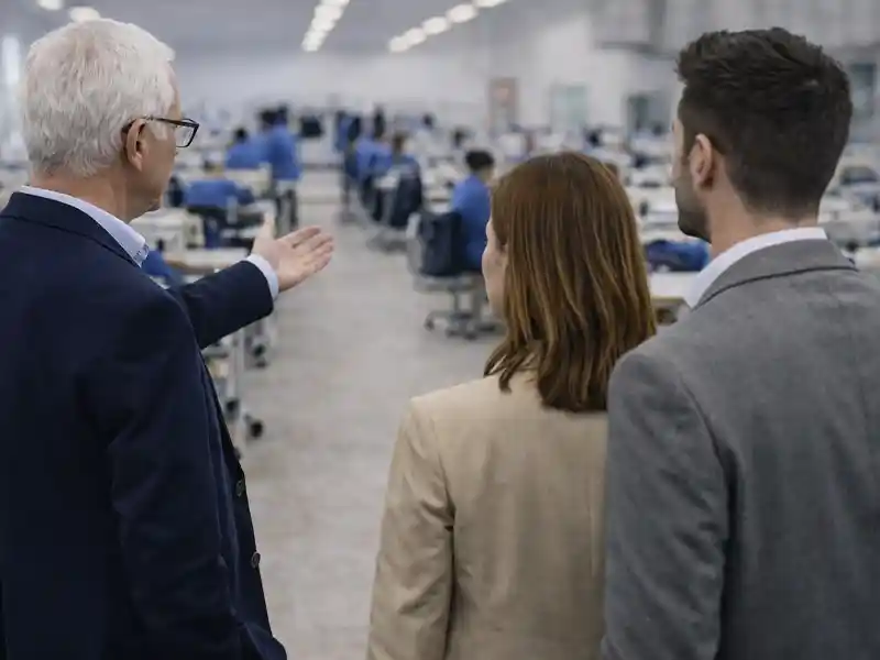Clients and factory management discussing production details at Alpermen’s Istanbul facility.