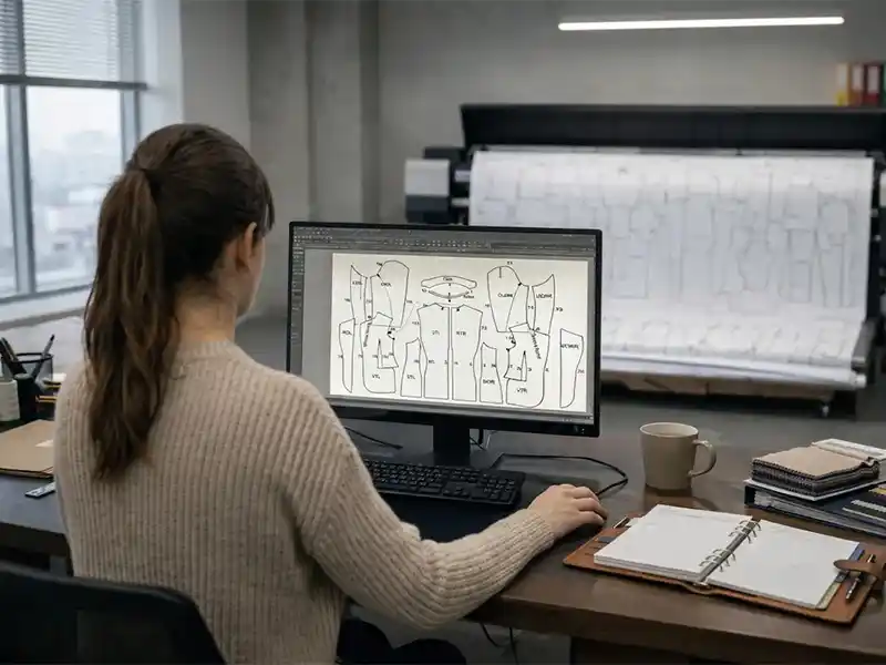 CAD pattern making and technical design development for tailored garments at Alpermen Istanbul.