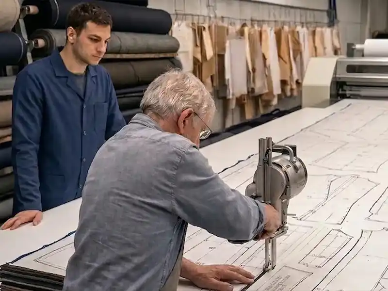 Precision fabric cutting and spreading operations at Alpermen’s 2,000 sqm production facility.