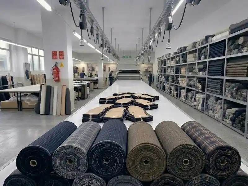 Fully integrated manufacturing with in-house fabric inventory and sample preparation units.