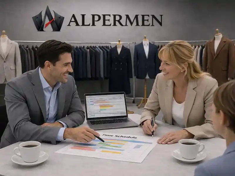 Production planning and coordination for small batch and large-scale suit manufacturing.